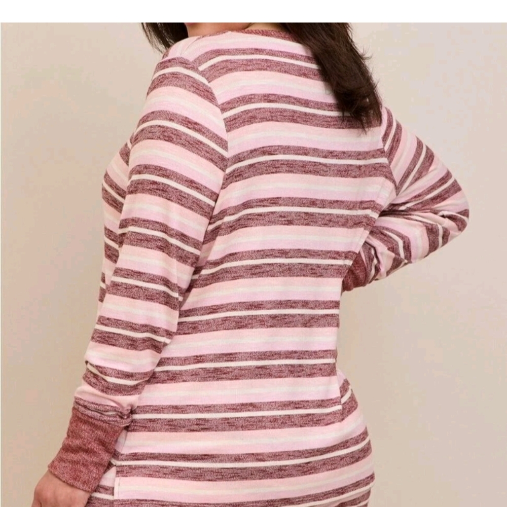 NWT Torrid Sleep Striped Pink, Burgundy, & Cream Women's Pajama Top Long sleeve - Picture 3 of 4
